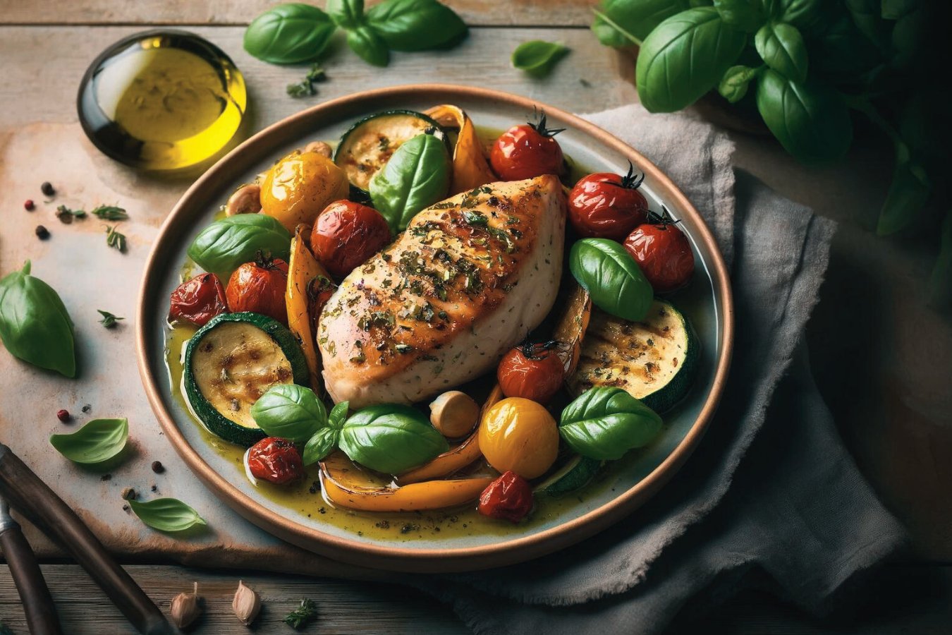 Baked Chicken with Fresh Basil Olive Oil