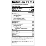 Close-up of the nutrition label for Bacon Infused Olive Oil.