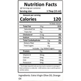 Close-up of the nutrition label for Blood Orange Infused Olive Oil.