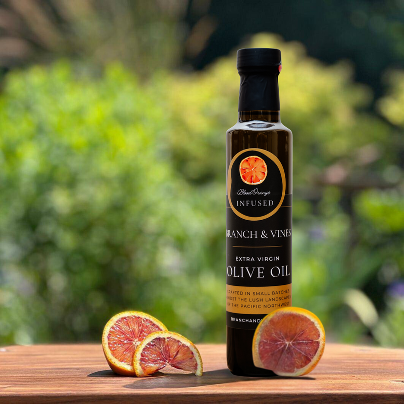 Blood Orange Infused Olive Oil bottle.