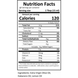 Close-up of the nutrition label for Citrus Habanero Infused Olive Oil.
