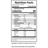 Close-up of the nutrition label for Garlic White Balsamic Vinegar.