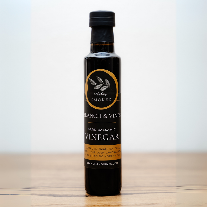 Hickory Smoked Dark Balsamic Vinegar bottle on a clean white background.