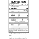 Close-up of the nutrition label for Meyer Lemon Infused Olive Oil.
