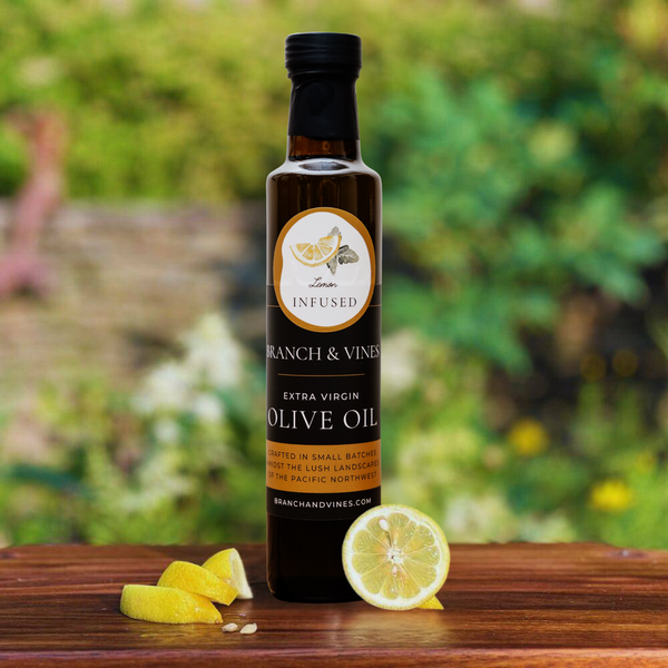 Meyer Lemon Infused Olive Oil bottle.