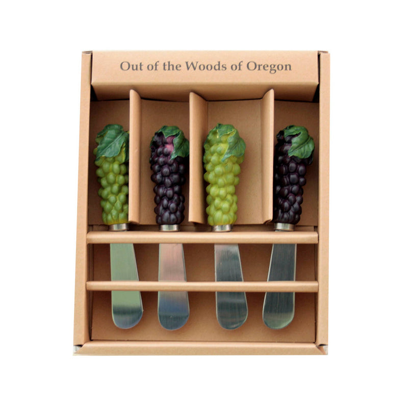 Set of 4 Spreader Knives - Green & Purple Grapes - Branch and Vines
