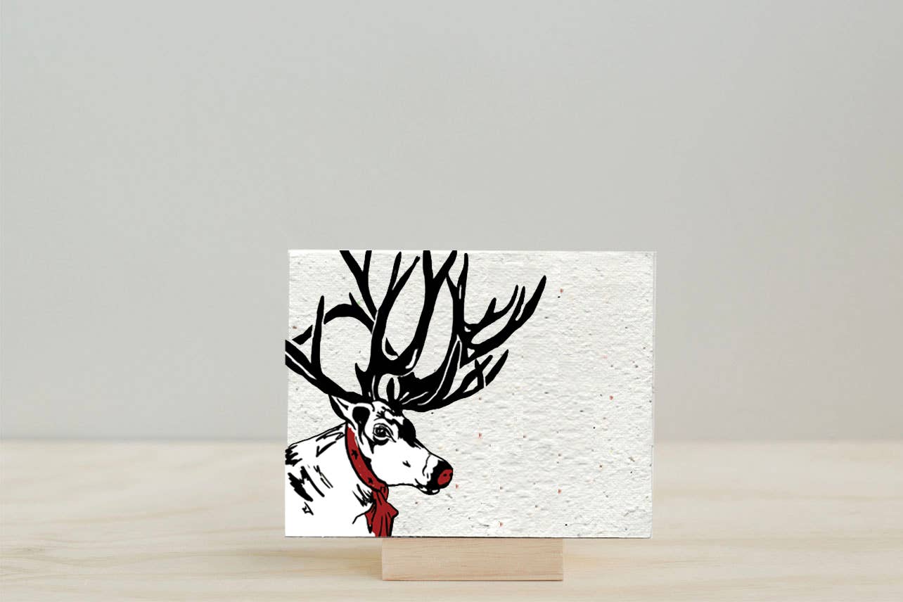 Merry Christmas Reindeer || Wildflower Greeting Card - Branch and Vines